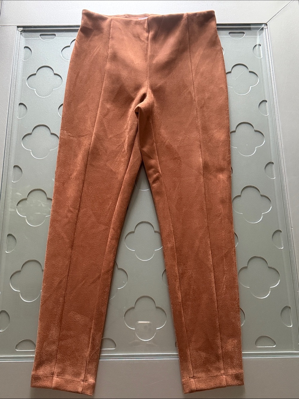 LOFT Faux Suede Pintuck Skinny Leggings Cognac Brown Size Small Women’s